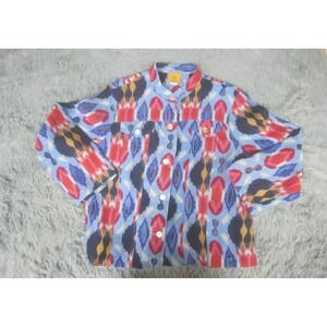 Ruby‎ Rd. Blouse Womens 16 Blue Red Colorful Button Down Casual Mandarin Neck